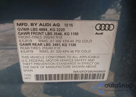 2016 Audi Q3 2.0T Premium Plus z USA, uszkodzony, nr VIN WA1EFCFS9GR008435